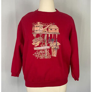 Crewneck Sweatshirt Womens Plus Size 18W 20W Red Graphic Grandma Cottage Garden